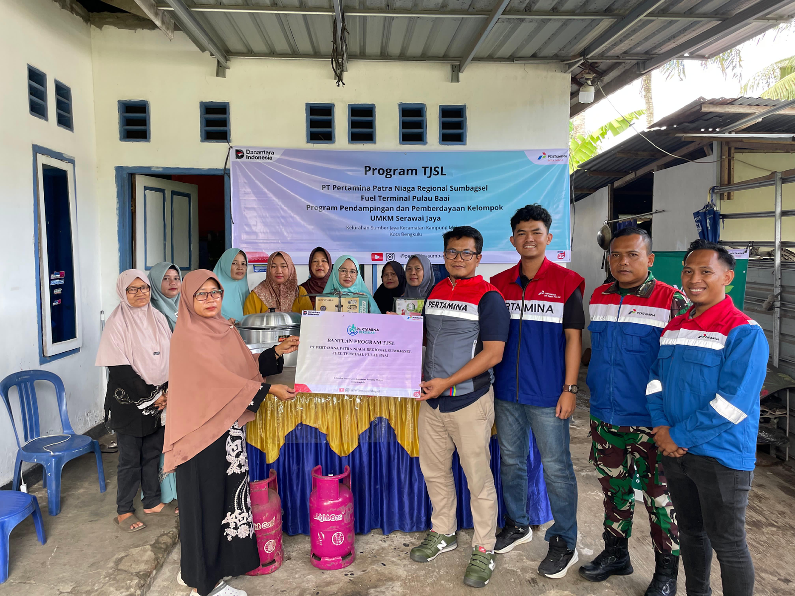 A group of people standing in front of a sign AI-generated content may be incorrect.